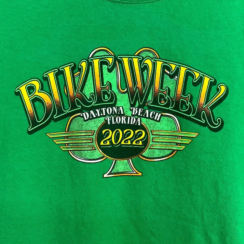 Bike Week Daytona Beach 2022 Green Short Sleeve Leprechaun Clover T-Shirt - Picture 4 of 9